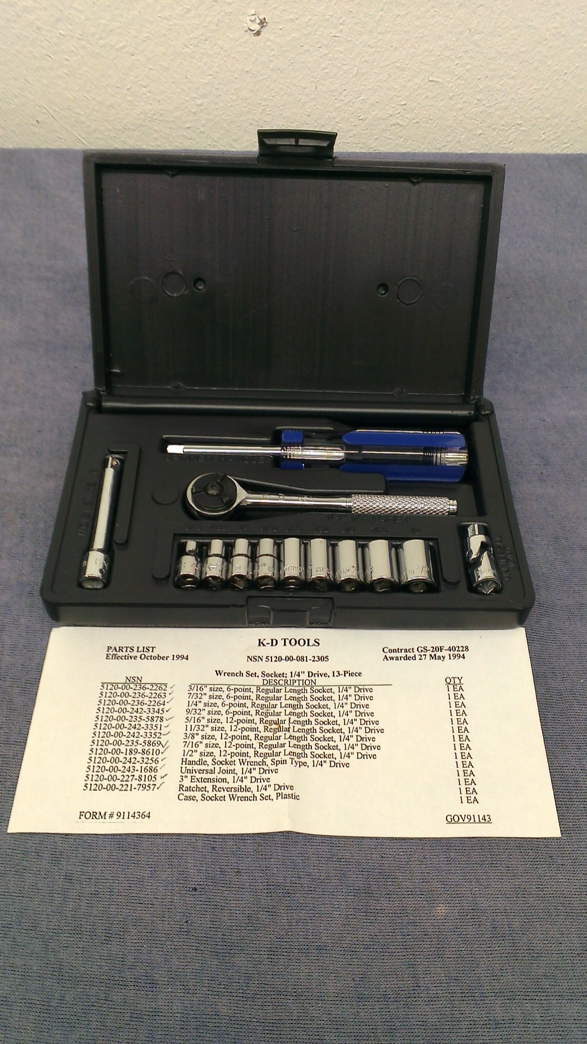 NEW KD Tools 13pc 1/4" Drive SAE Socket Set NSN 5120000812305 eBay